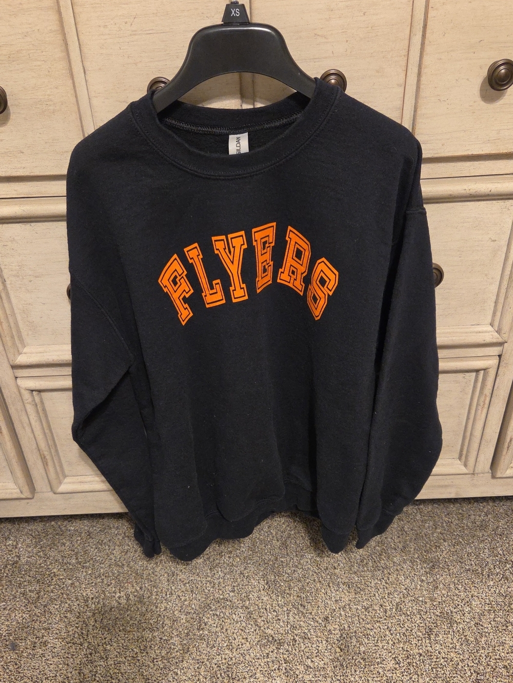 Gildan Black Crewneck Sweater with Orange "Flyers" Graphic